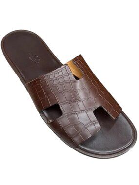 New Hermes Crocodile Izmir Sandals Iconic H Cutout Shoes EU 44 Flip Flops Italy